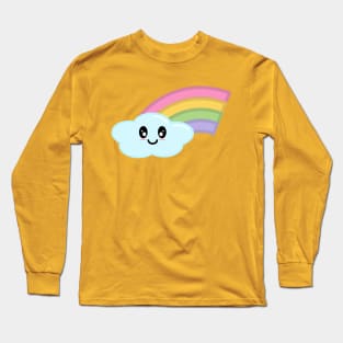 Kawaii Cute Happy Rainbow in Yellow Long Sleeve T-Shirt